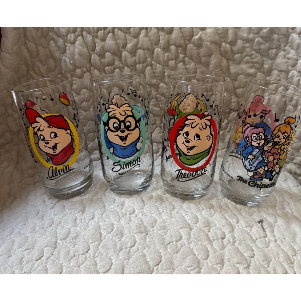 Vintage 1985 Alvin & The Chipmunks Chipettes Drinking Glasses Set of 4